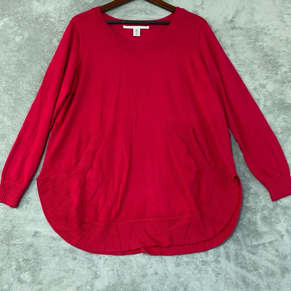 Max Studio Women's 1X Red Pockets Tunic Sweater Viscose Nylon